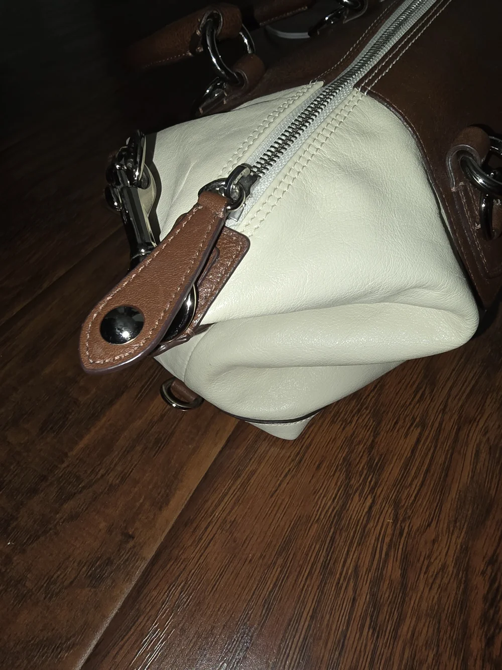 Coach Two-Tone Cream and Brown Leather Satchel